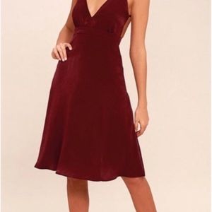 Lulu's Mauve Satin Strappy Midi Dress